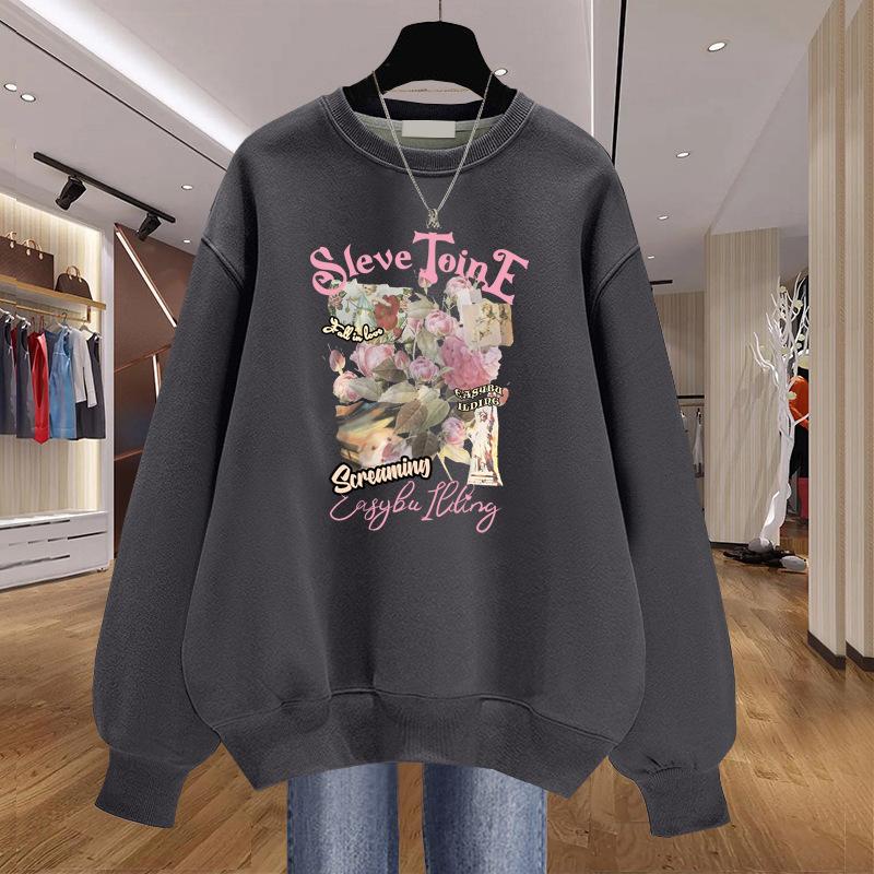 Factory Europe Station Women s Pure Cotton Long Sleeve Autumn and Winter Fleece Thickened Spring and Autumn Korean Version Versatile Sweater XXXXL