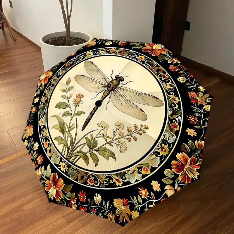 1PC Dragonfly Flowers Umbrella-8-Rib Reinforced, Automatic Open, Lightweight & Durable, Cute Fashion Accessory for Outdoor-W167
