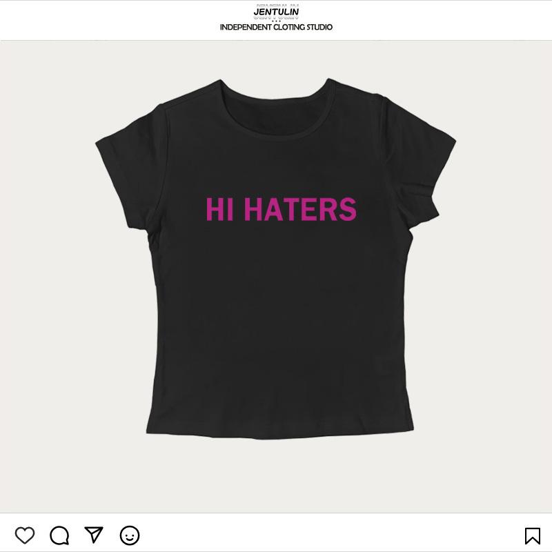 Harajuku Crop Tops Cool Girl Short Sleeve Top Hi Haters Letter Goth Tshirt US High Street Sexy Tees Fairy Summer Skinny Tops Y2k