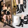 "European & American Style Sexy High Heel Pointed Winter Boots - Women's Slim Short Boots with Thick Heel"