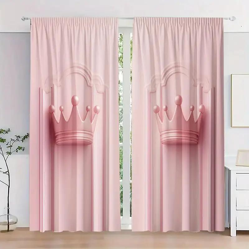 

2PCS Pink Crown Curtains Polyester Material Design with Rod Bags Bedroom Home Decoration 100*130 Grommet Top 1pcs