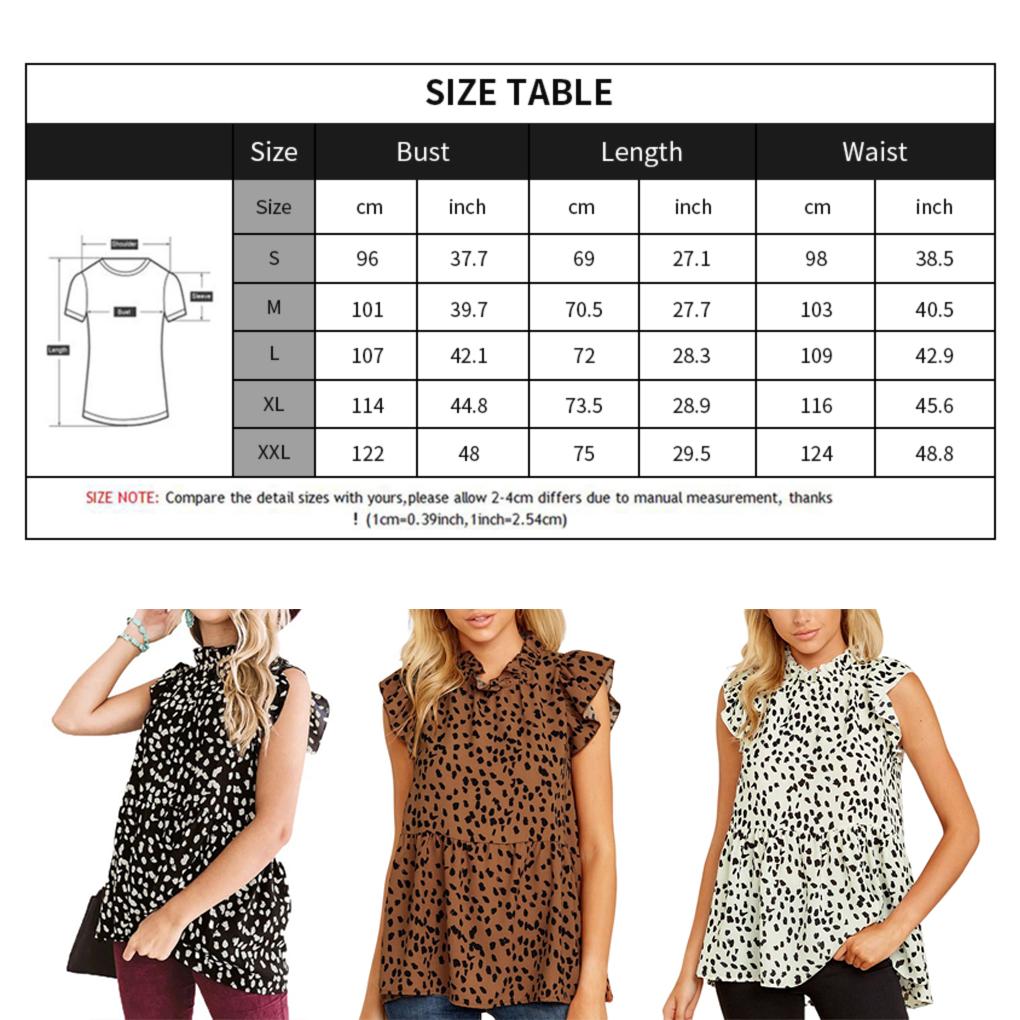 Women Polka Dots Leopard Printed Ruffled Short Sleeve Shirt