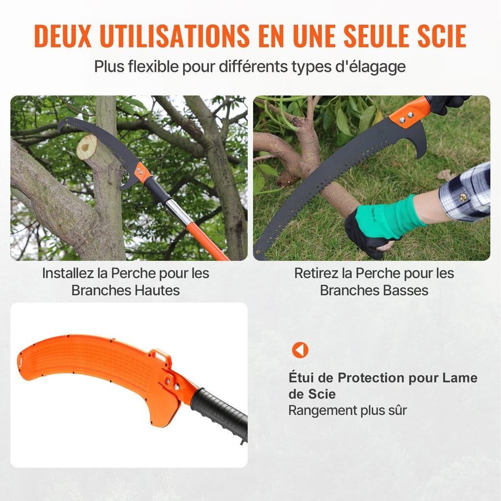 Manual Pole Saw, 7.3-27 Ft Extendable Tree Pruner, Sharp Steel Blade High Branches Trimming, Manual Branch Trimmer with Lightweight 8 Fiberglass