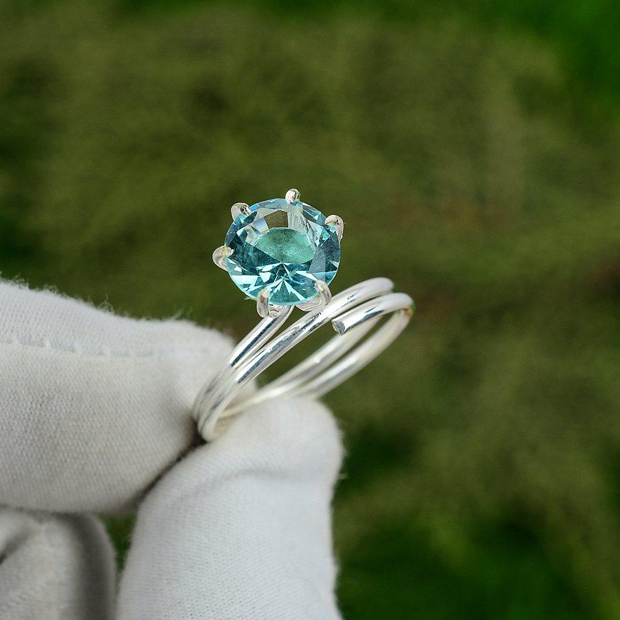 

Sisters Day Sale Sterling Silver Swiss Blue Topaz Gemstone Handmade Unique Ring Adjustable
