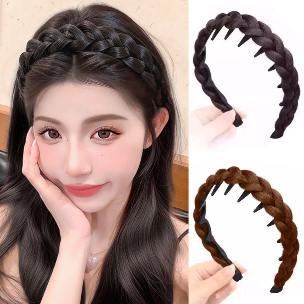 Headwear Fishbone Braids Hair Bands Non-Slip Retro Head Hoop Braided Headband Wig  Daily Wear
