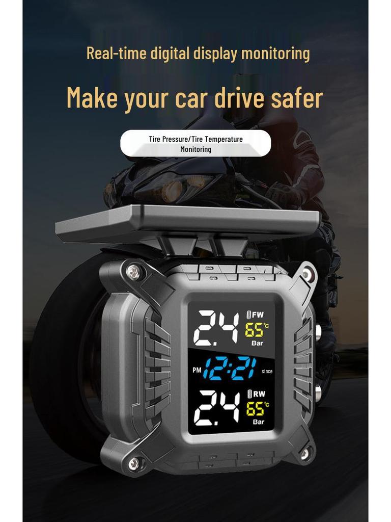 Solar-Powered TPMS for 2-Wheel Electric Motorcycles with External Tire Sensors