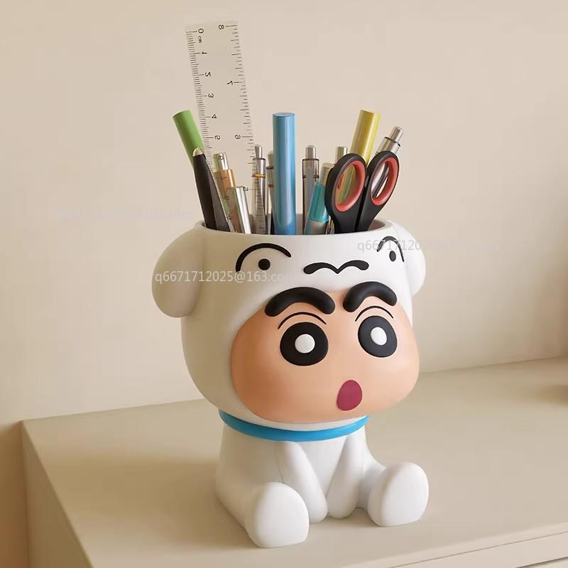 Crayon Shin Chan Anime Figures Peripheral Cartoon Decorative Ornament Storage Box Desk Accessories Organizer Pen Holders Gift