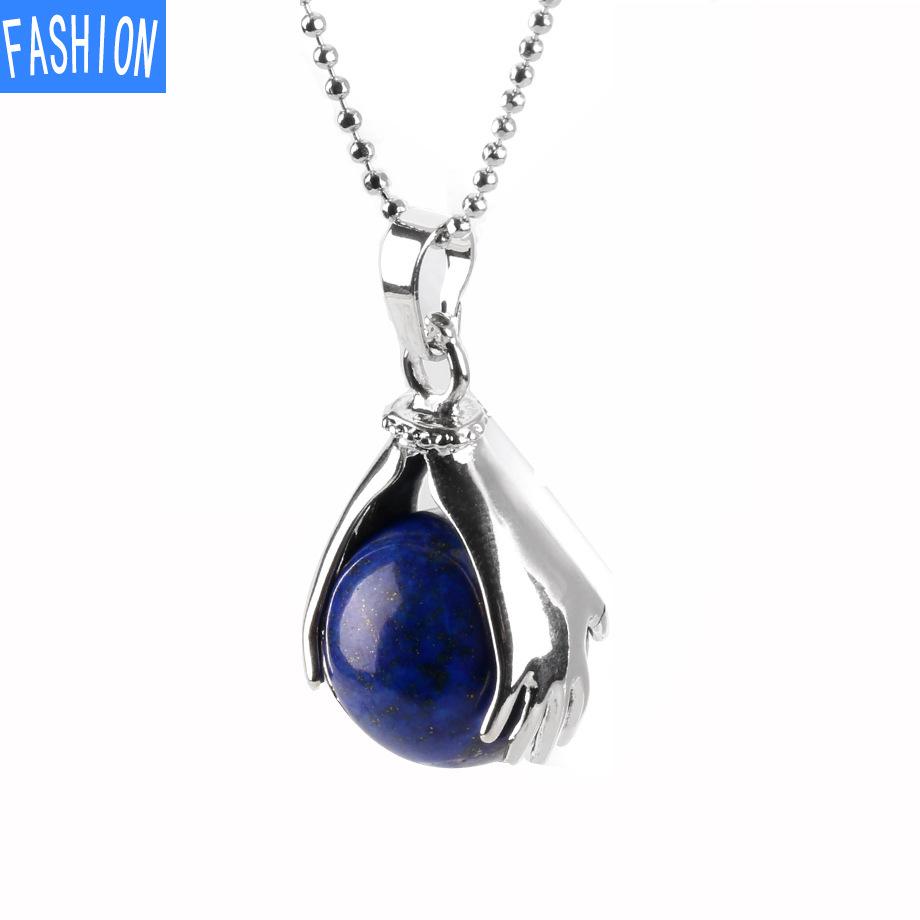 Palm Natural Stone Beads Crystal Pendant Necklace