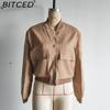 BITCED Spring Women's Oversized Pocket Jacket with Stand Collar