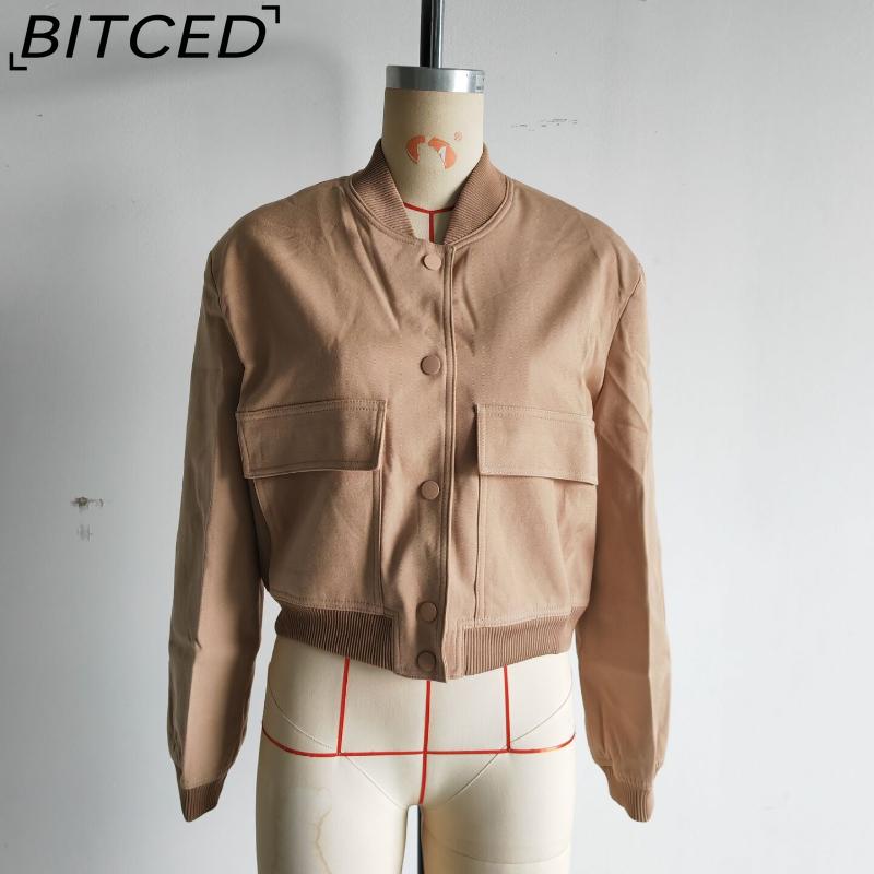 BITCED Spring Women's Oversized Pocket Jacket with Stand Collar