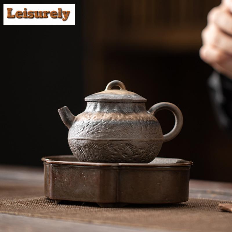 150ml Ancient Early Burnt Teapot Retro Gilded Iron Glazed Bell  Pot Tea Maker Kettle Kungfu Tea Items Accessories Ornaments Gift