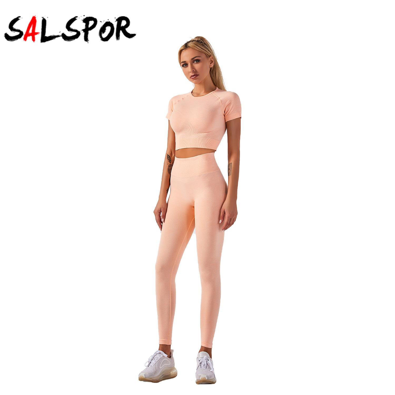 

Женский сплошной цвет с короткими рукавами и высокой талией, трикотажные спортивные леггинсы для йоги и фитнеса с акулой, костюм