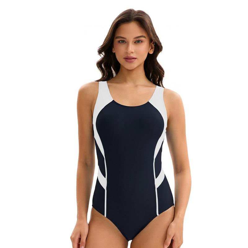 Triangle Swimsuit Women s Conservative Color Block Sleeveless Backless Swimsuit M