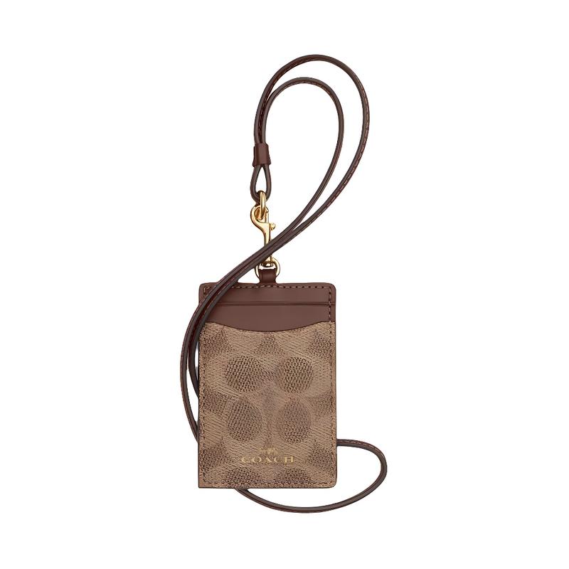 COACH Lanyard 6 classic printed logo coated canvas card holder regular women s tan and brown Tan and brown коричневый