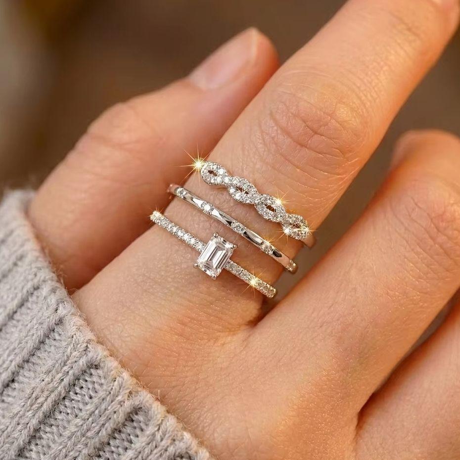 Delicate Micro Pave Zircon Rings For Women CopperColor Chic Crystal Stackable Tiny Ring Wedding Party Engagement Jewelry Gifts