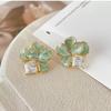 New Camellia Stud Earring for Women Sweet Green and White Flower Earrings Light Luxury Fashion Jewelry