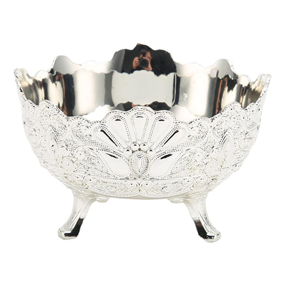 Footed Alloy Fruit Bowl Silver Metal Serving Bowl Fruit Bowls Retro Fruit Bowl  Party Use