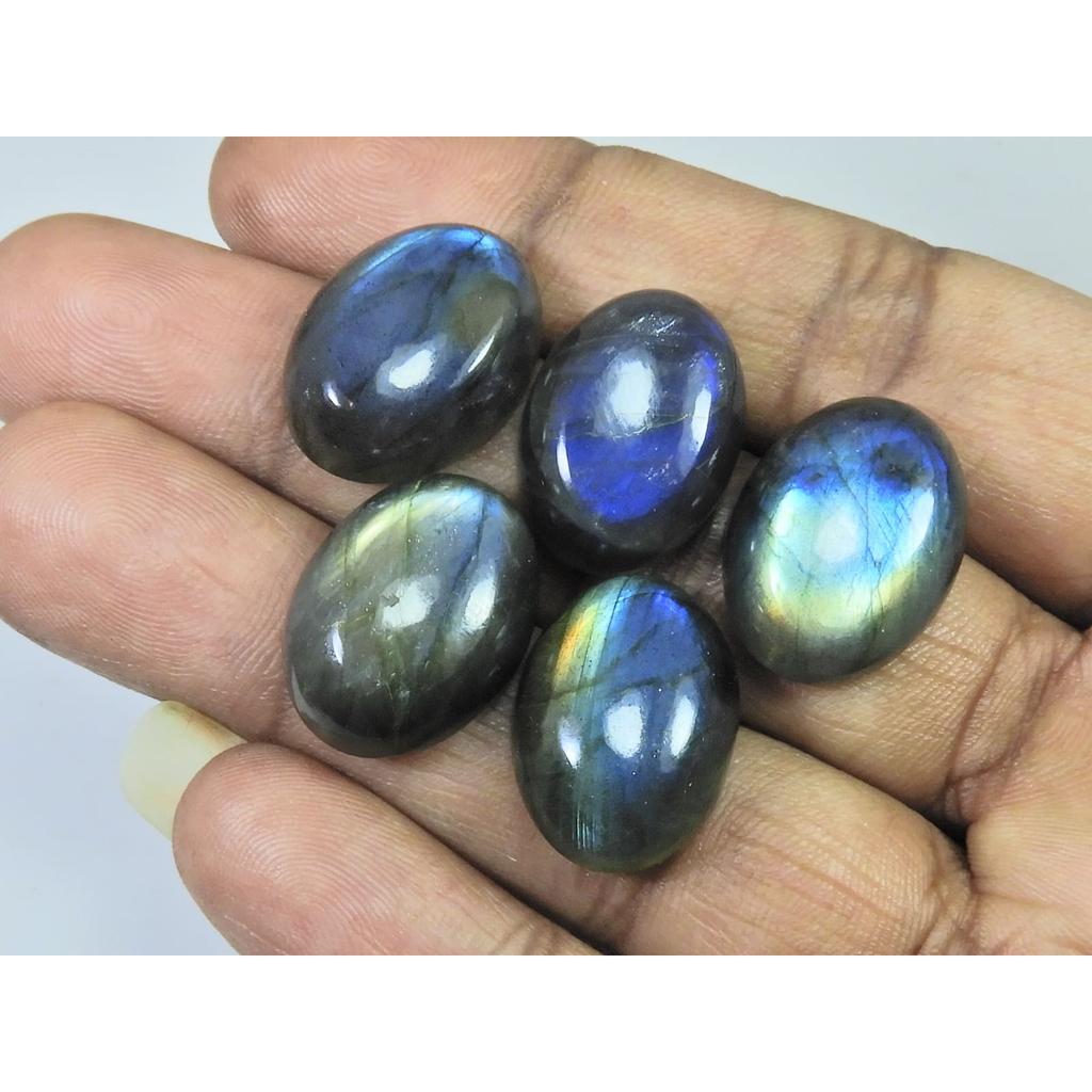 15X20MM Natural Labradorite Blue Fire Oval Cabochon Loose Gemstone 05Pcs Lot C-1053