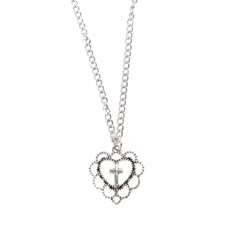 

Crucifix Charm Pendant Necklace Heart Love Crucifix Chain Jewellery Filigree D 1