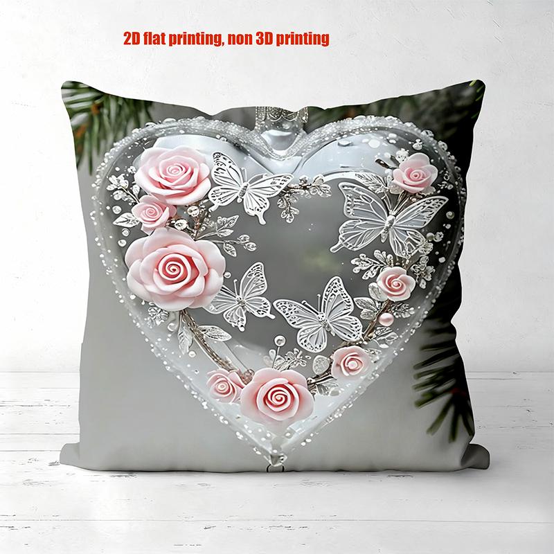 Heart-Shaped Rose Decorative Cushions 2D Flat Printed Polyester pillowcase, sofa decorative cushion cov Headboard Pillow