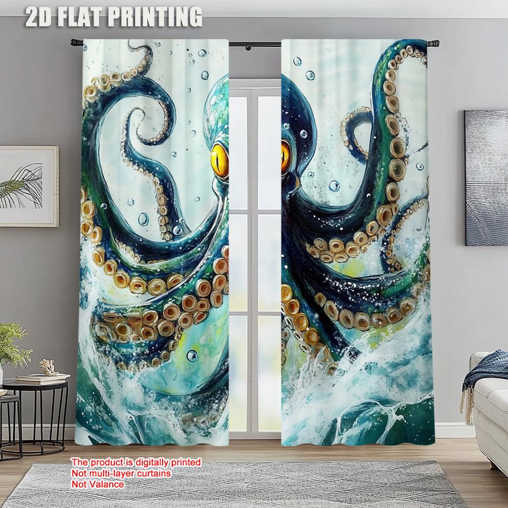 2pc     Party Curtain Octopus Versatile Polyester Fabric  Without Electricity Spring Party & Holiday Decor Use for Holiday Home