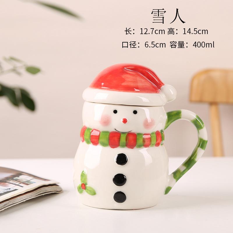 European Ceramic Coffee Mug with Lid Christmas Santa Claus Snowman Reindeer Cartoon Ceramic Breakfast Milk Mug Christmas Gift