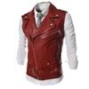 Hot + Men's Leather Vest Slim Fit Multi Zipper Lapel Short Leather Vest Jacket 5641