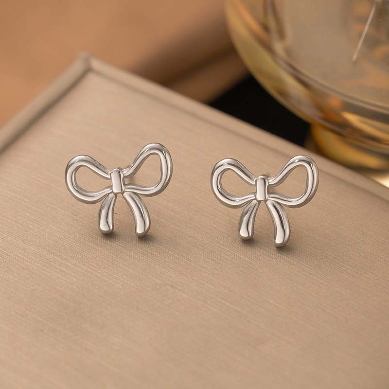 Stainless Steel Gold Color Bowknot Dangle Earrings For Women Fashion Metal Bow Temperament Earrings Jewelry Gifts