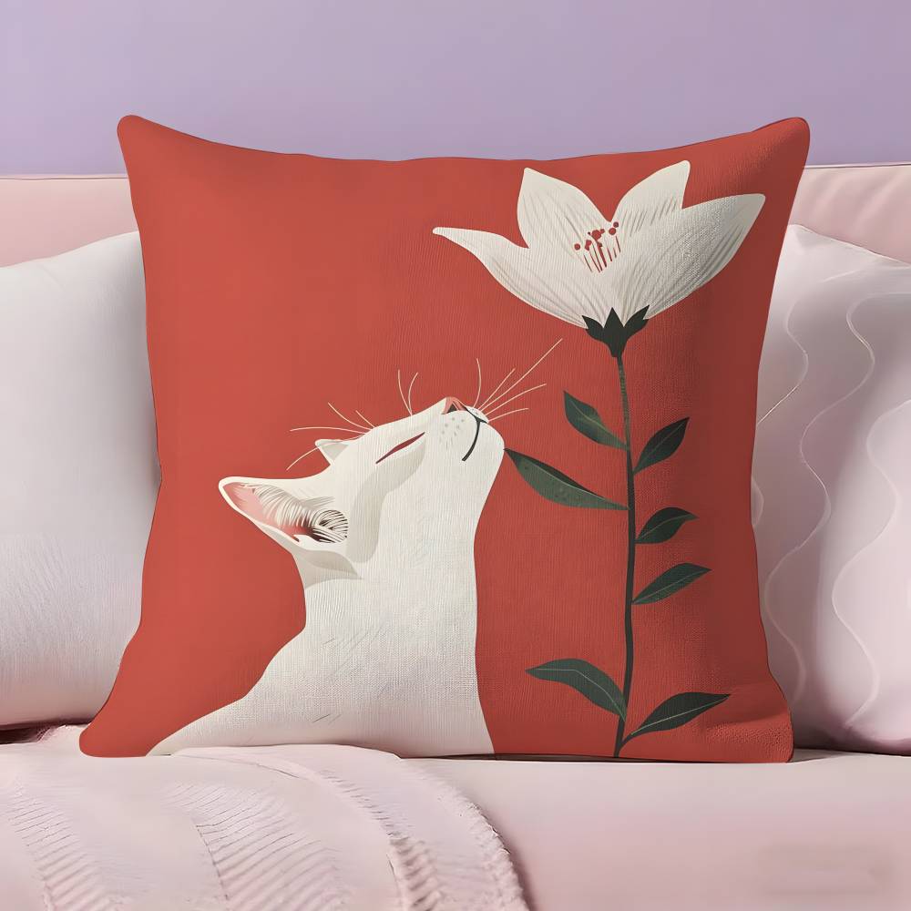 Cat in the flowers aesthetic Pillow Case  Ultra Soft Skin Friendly Fabric Cloud Like Comfort & Concealed Zipper