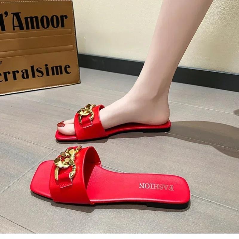 2024 New Summer Women's Slippers Rome Fashion Solid Color Designer Flat Sandals Soft Sole Shoes for Women Breathable Beach