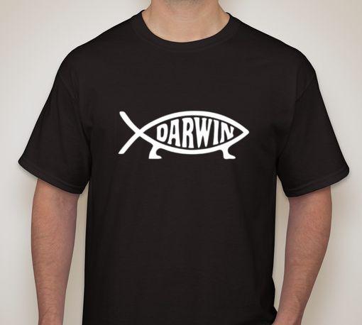 Darwin fish Atheist Anti religion Evolution T shirt tee S