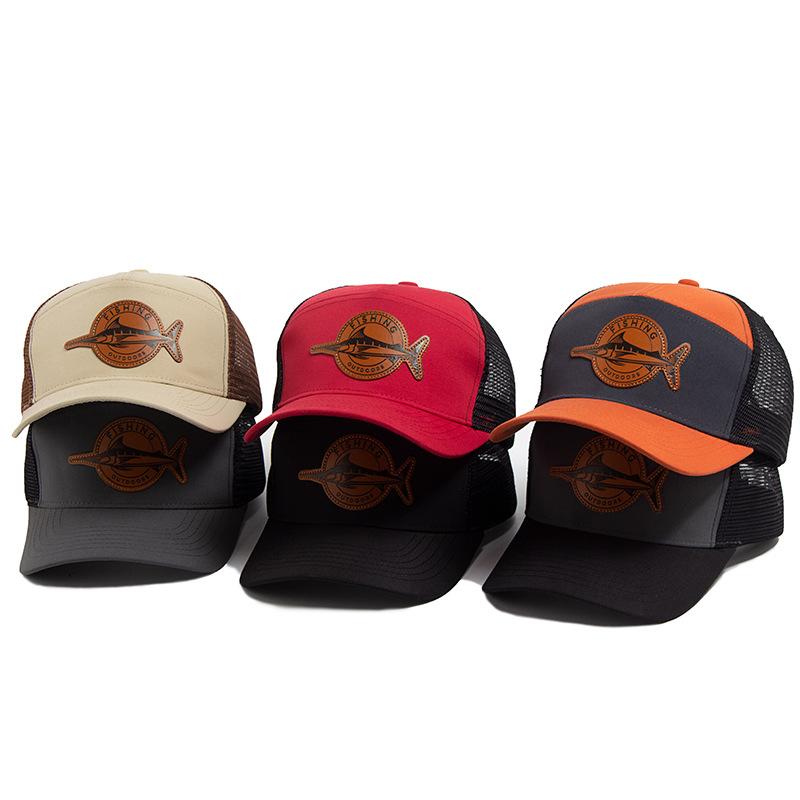 Summer Fashion Mesh Baseball Cap 7 Panel Slightly Curved Brim Adjustable Trucker Hat Unisex Shark Pattern Patch Fishing Hat