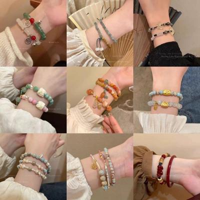 Handmade Chinese Pumpkin & Gourd Bead Stone Bracelet - Zen Retro Style
