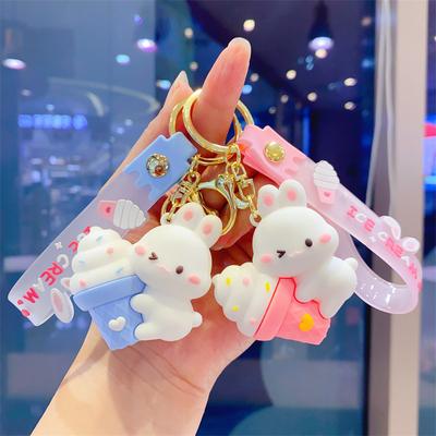 Cartoon Cute Holding Ice Cream Rabbit Keychain Couple Student Fashion Schoolbag Pendant Car Key Chain Hanging Jewelry