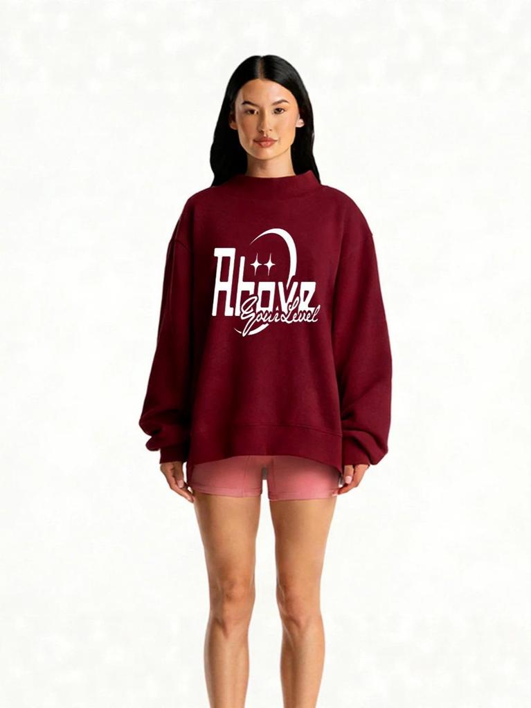 Heavyweight European Women's High Neck Casual Hoodie with Letter Print