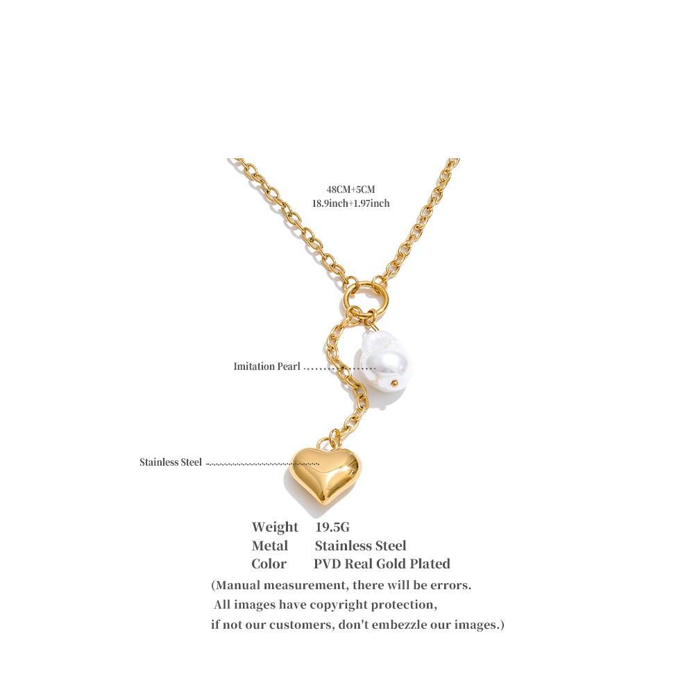 Eetit Stainless Steel Baroque Simulated Pearl Heart Chain Drop Charm Necklace Rust Proof Popular Fashion Charming Jewelry 2026