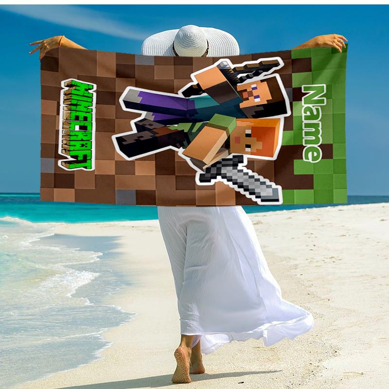 Custom Name Ultra-Soft Beach Towel with Minecraft Theme,Ideal for Pool - Camping, Diving - Perfect Travel Essential, Vibrant Beach Towel.
