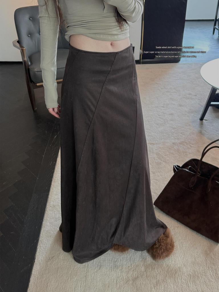 Yaya Shop Saia Maxi Camurça Estilo Wabi-Sabi Retro Estudante de Arte