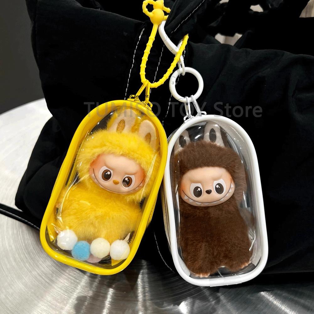 For LABUBU MONSTERS Transparent Colorful Protector Case Doll Accessories Organizer Plush Doll Display Bag Outdoor with Keychain