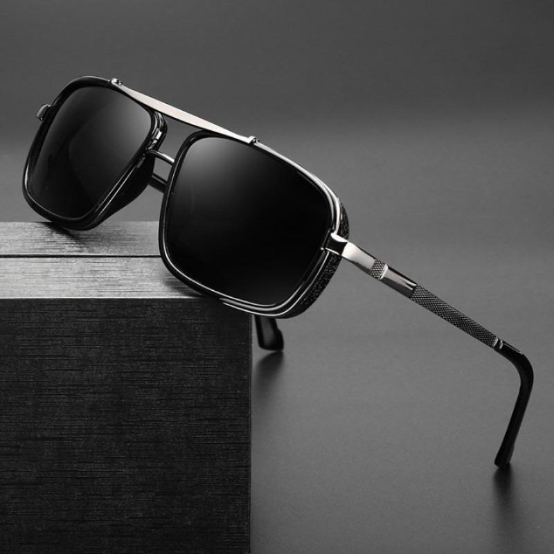 Non-Polarized Metal Steampunk Sunglasses for Men Fashion Square Rock Hip Hop Glasses Men Punk Double Beam Frame Eyewear