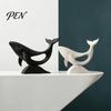 Minimalist Office Table Ornament Hollow Whale Figurine, 3D Printed Matte Animal Sculpture for Abstract Ocean Art Home Desk Decor, Modern Statues Decor