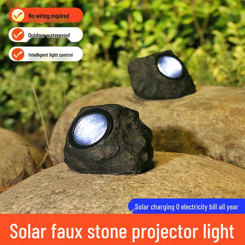 Solar Stone LED Spotlight: Waterproof Outdoor Garden Lawn Decoration Stone Light (Warm White)