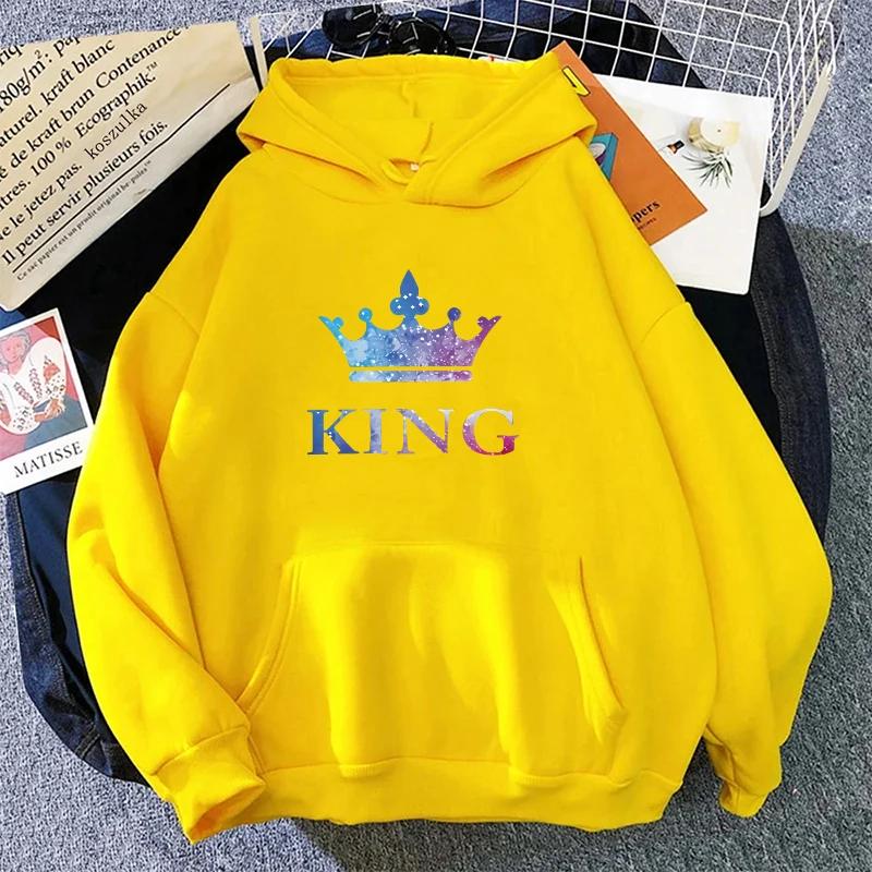 Queen King Print Sweatshirts Couples Daily Casual Sporty Hooded Long Sleeve Pullover Woman Men Home Outdoor Comfort Warm Hoodies