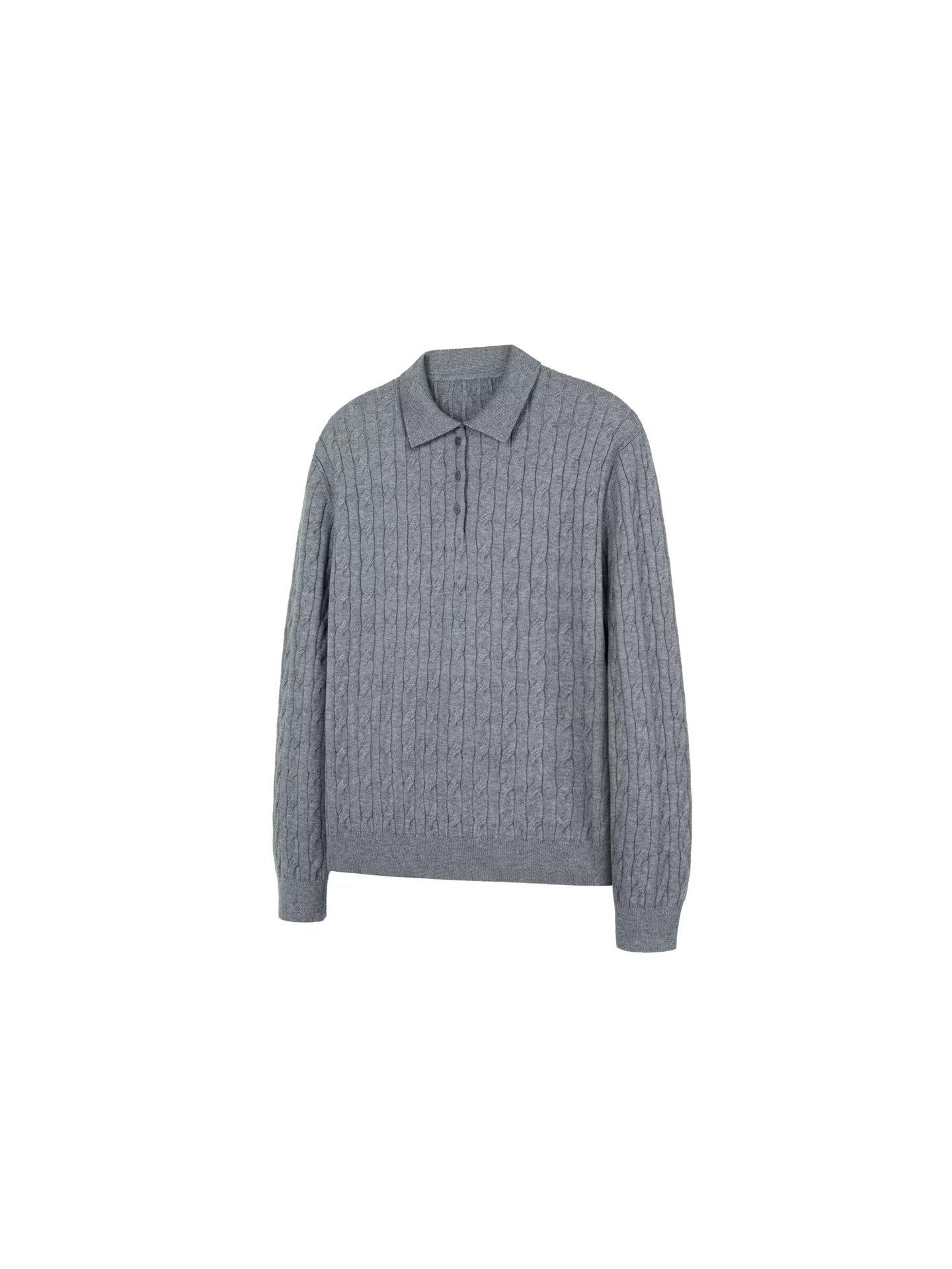 

Men s Retro Cable Knit Polo Sweater - Spring/Autumn Casual Button Lapel Knitwear XL сірий колір