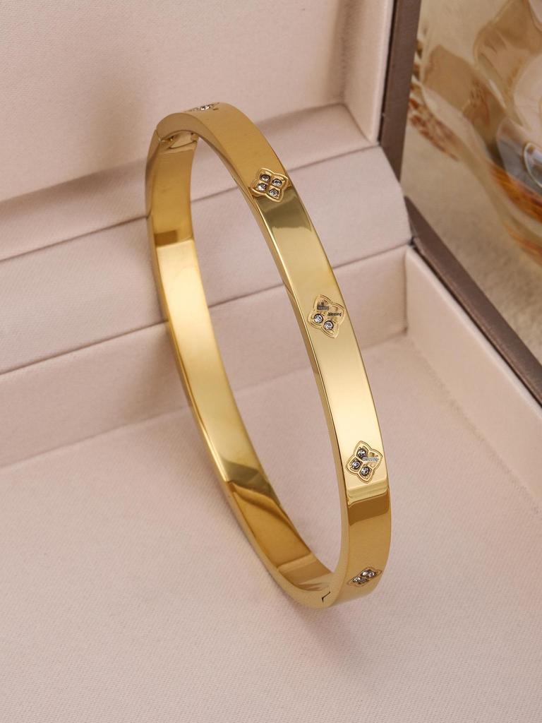 18K Gold Plated Four-Leaf Clover Stainless Steel Bracelet 3-Piece Set