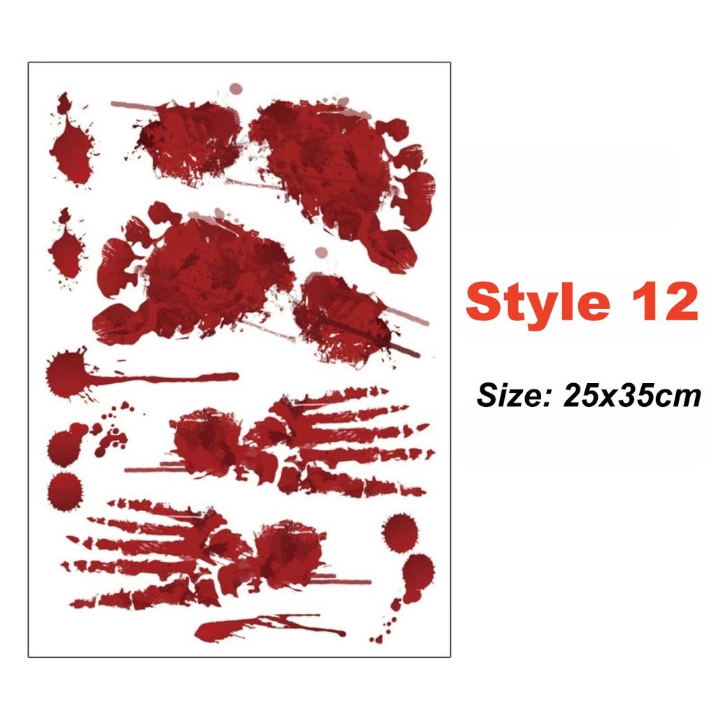 Halloween Wall Doors Windows Stickers Blood Handprint Footprint Skull Pattern Halloween Party Scene Decor Supplies Horror Props