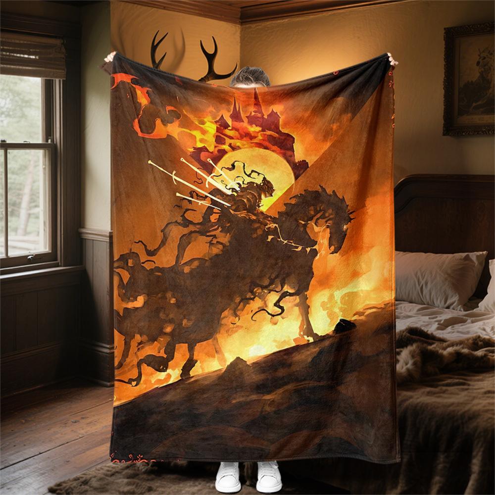 1pc Castle Fire Horse - Throw Blanket, Soft, Flannel Blankets, Living Room, All Seasons Use-1021157