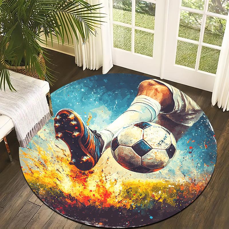

Dynamic Football Theme Flannel-printed round floor mats are slip-resistant Suitable living room bedroom terrace garden carpets 60cm