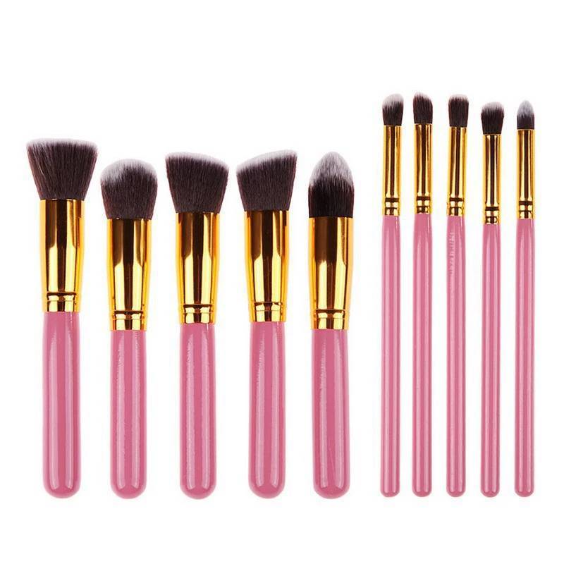 Makeup Brush Set With Artificial Fiber Bristles And Wooden Handles For Professional Artists