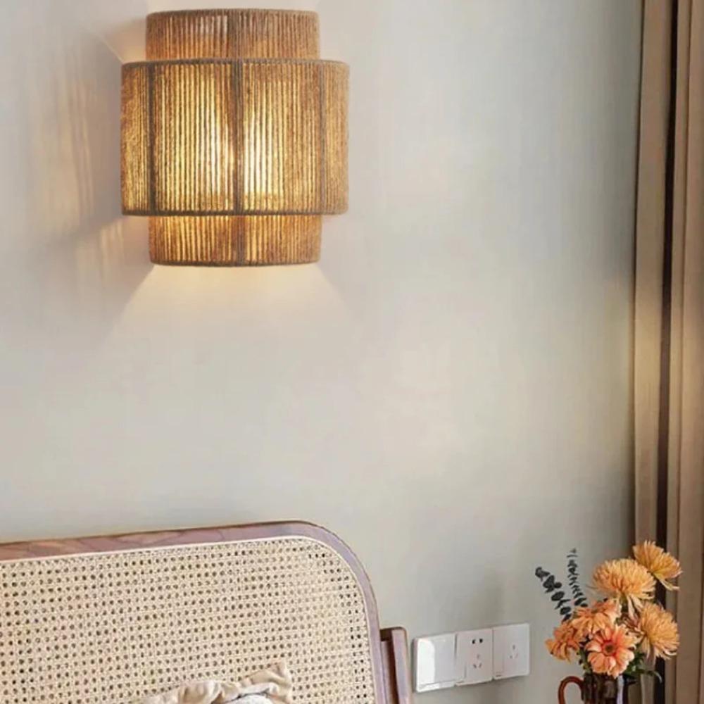 Modern Wall Light Natural Wall Sconce Hemp Rope Hand-Woven Square Rustic Farmhouse E27 Kitchen Island Restaurant Living Room